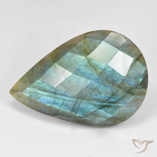 31.15 ct Pear Checkerboard Labradorite, 31.6 x 21.5 mm From Madagascar, Photo A