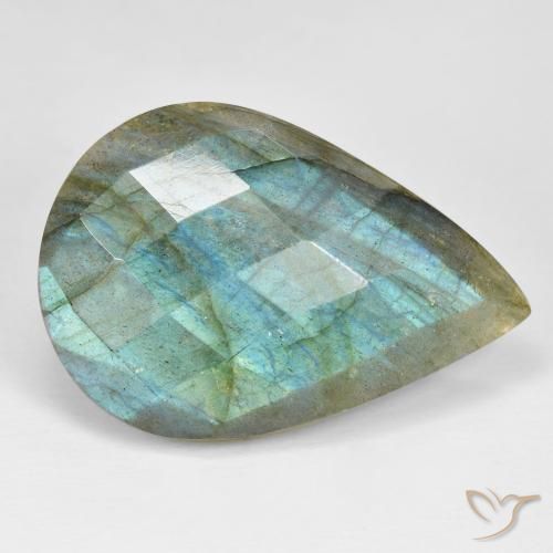 31.15 ct Multicolor Labradorite Stone, Natural Labradorite in Pear Checkerboard Shape for Sale