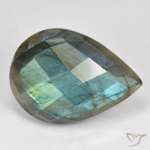 24.15 ct Multicolor Labradorite Stone, Natural Labradorite in Pear Checkerboard Shape for Sale