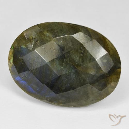 28.57 ct Multicolor Labradorite Stone, Natural Labradorite in Oval Checkerboard Shape for Sale