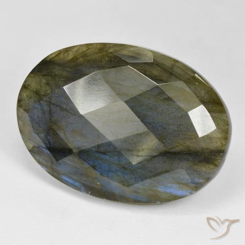 39.19 ct Multicolor Labradorite Stone, Natural Labradorite in Oval Checkerboard Shape for Sale