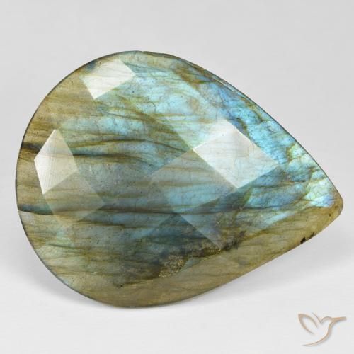 34.55ct Natural Multicolor Labradorite, Pear Shape, Opaque