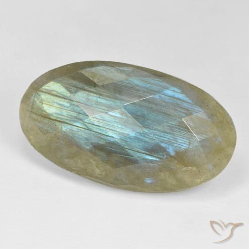 35.20 ct Multicolor Labradorite Stone, Natural Labradorite in Oval Checkerboard Shape for Sale
