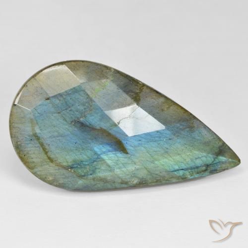 35.49 ct Multicolor Labradorite Stone, Natural Labradorite in Pear Checkerboard Shape for Sale