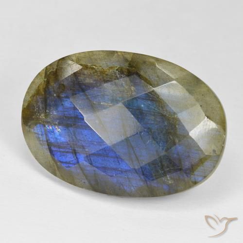 28.97 ct Multicolor Labradorite Stone, Natural Labradorite in Oval Checkerboard Shape for Sale