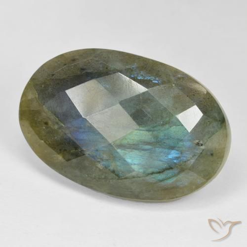 30.17 ct Multicolor Labradorite Stone, Natural Labradorite in Oval Checkerboard Shape for Sale