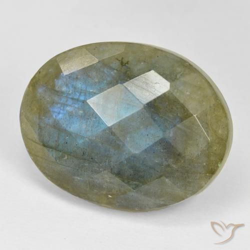 32.39 ct Multicolor Labradorite Stone, Natural Labradorite in Oval Checkerboard Shape for Sale