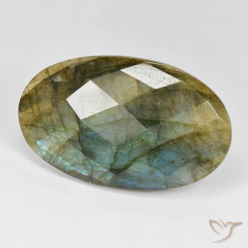 23.03 ct Multicolor Labradorite Stone, Natural Labradorite in Oval Checkerboard Shape for Sale