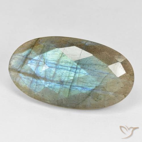 22.80 ct Multicolor Labradorite Stone, Natural Labradorite in Oval Checkerboard Shape for Sale