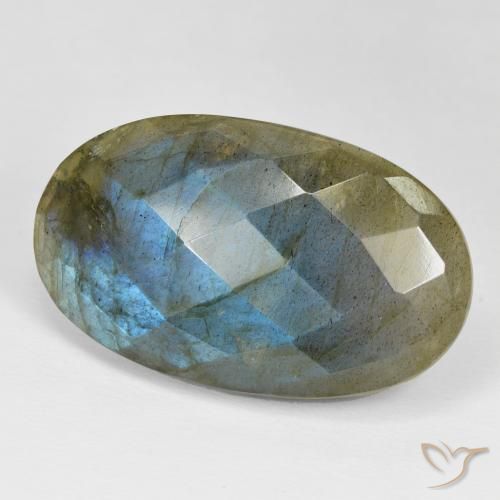 34.01 ct Multicolor Labradorite Stone, Natural Labradorite in Oval Checkerboard Shape for Sale