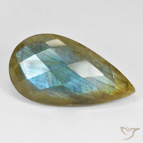 25.95 ct Pear Checkerboard Labradorite, 32.9 x 18.2 mm From Madagascar, Photo A
