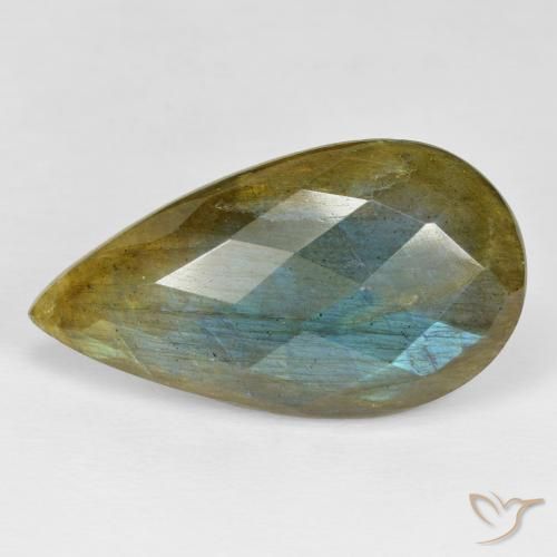 25.95 ct Multicolor Labradorite Stone, Natural Labradorite in Pear Checkerboard Shape for Sale