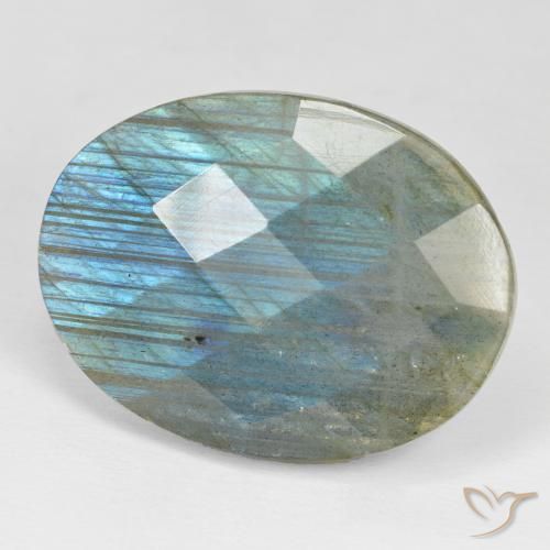 31.61 ct Multicolor Labradorite Stone, Natural Labradorite in Oval Checkerboard Shape for Sale