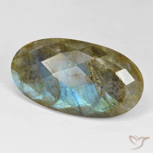 26.56 ct Multicolor Labradorite Stone, Natural Labradorite in Oval Checkerboard Shape for Sale