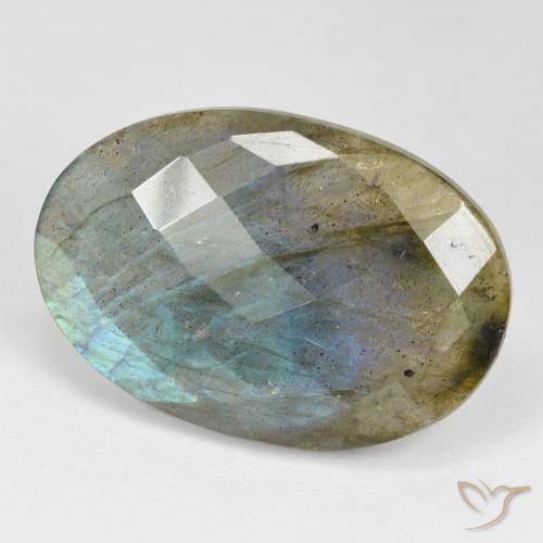 37.43 ct Multicolor Labradorite Stone, Natural Labradorite in Oval Checkerboard Shape for Sale