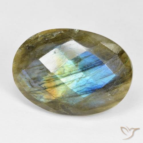 18.53 ct Multicolor Labradorite Stone, Natural Labradorite in Oval Checkerboard Shape for Sale