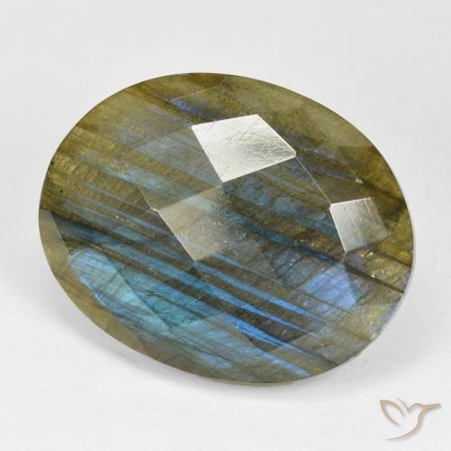 23.31 ct Multicolor Labradorite Stone, Natural Labradorite in Oval Checkerboard Shape for Sale