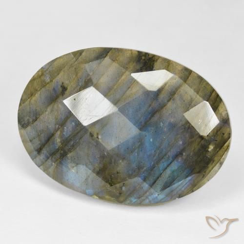 35.90 ct Multicolor Labradorite Stone, Natural Labradorite in Oval Checkerboard Shape for Sale