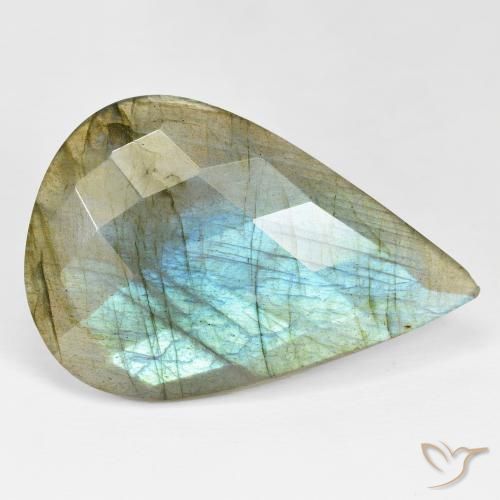 32.16 ct Multicolor Labradorite Stone, Natural Labradorite in Pear Checkerboard Shape for Sale