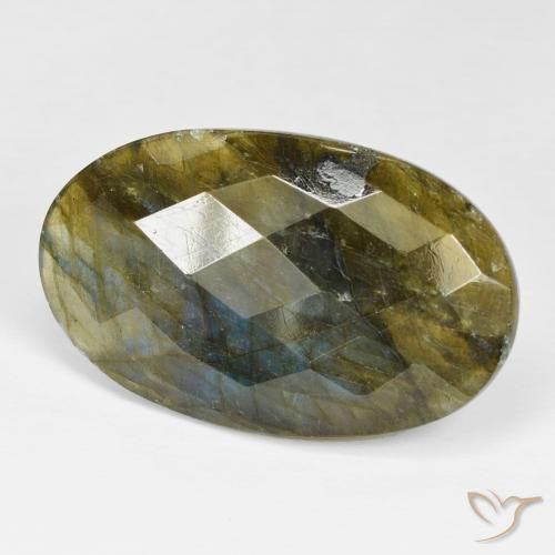 28.03 ct Multicolor Labradorite Stone, Natural Labradorite in Oval Checkerboard Shape for Sale