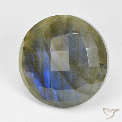 19.78 ct Multicolor Labradorite Stone, Natural Labradorite in Round Checkerboard Shape for Sale