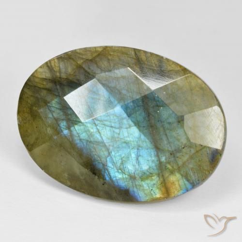 36.40 ct Multicolor Labradorite Stone, Natural Labradorite in Oval Checkerboard Shape for Sale