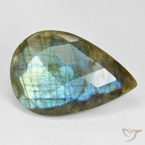 22.68 ct Multicolor Labradorite Stone, Natural Labradorite in Pear Checkerboard Shape for Sale