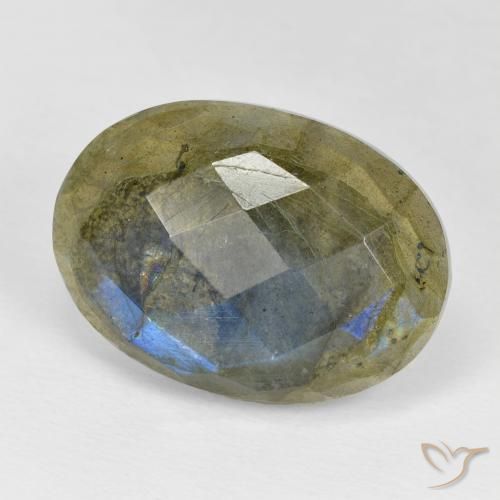 16.89 ct Multicolor Labradorite Stone, Natural Labradorite in Oval Checkerboard Shape for Sale