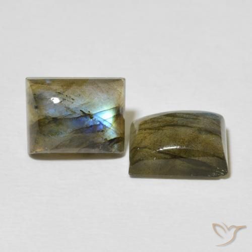 5.04 ctw Multicolor Labradorite Stones, Natural Labradorite in Baguette Cabochon Shape for Sale
