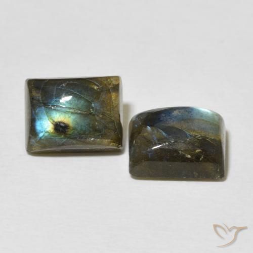 5.25 ctw Multicolor Labradorite Stones, Natural Labradorite in Baguette Cabochon Shape for Sale
