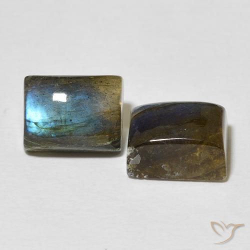 6.67 ctw Multicolor Labradorite Stones, Natural Labradorite in Baguette Cabochon Shape for Sale