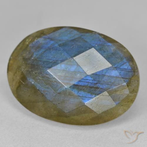 15.17 ct Multicolor Labradorite Stone, Natural Labradorite in Oval Checkerboard Shape for Sale