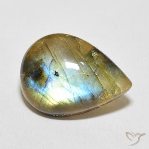 9.85 ct Multicolor Labradorite Stone, Natural Labradorite in Pear Cabochon Shape for Sale