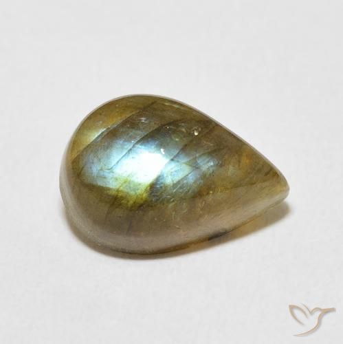 5.27 ct Multicolor Labradorite Stone, Natural Labradorite in Pear Cabochon Shape for Sale