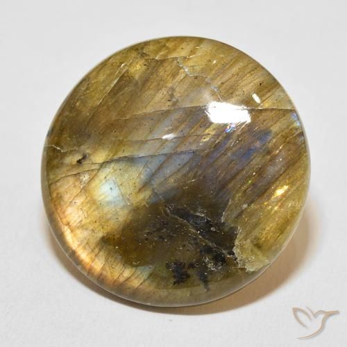 28.60 ct Multicolor Labradorite Stone, Natural Labradorite in Round Cabochon Shape for Sale
