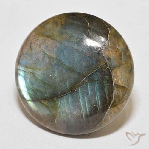 33.59 ct Multicolor Labradorite Stone, Natural Labradorite in Round Cabochon Shape for Sale