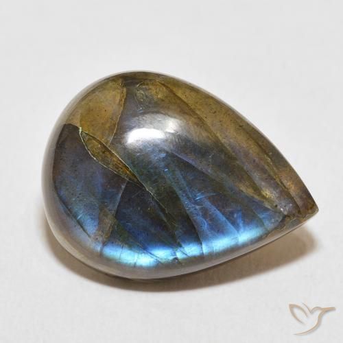 14.43 ct Multicolor Labradorite Stone, Natural Labradorite in Pear Cabochon Shape for Sale