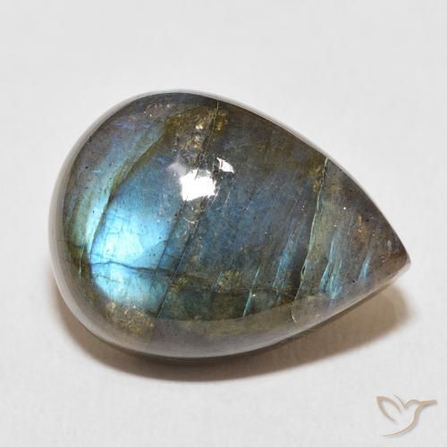 17.96 ct Multicolor Labradorite Stone, Natural Labradorite in Pear Cabochon Shape for Sale
