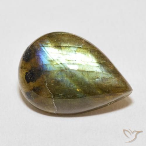 9.98 ct Multicolor Labradorite Stone, Natural Labradorite in Pear Cabochon Shape for Sale