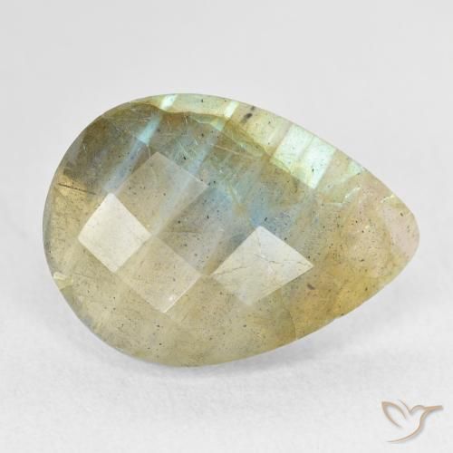 7.21 ct Multicolor Labradorite Stone, Natural Labradorite in Pear Checkerboard Shape for Sale