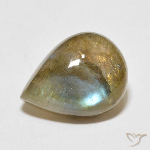 9.66 ct Multicolor Labradorite Stone, Natural Labradorite in Pear Cabochon Shape for Sale