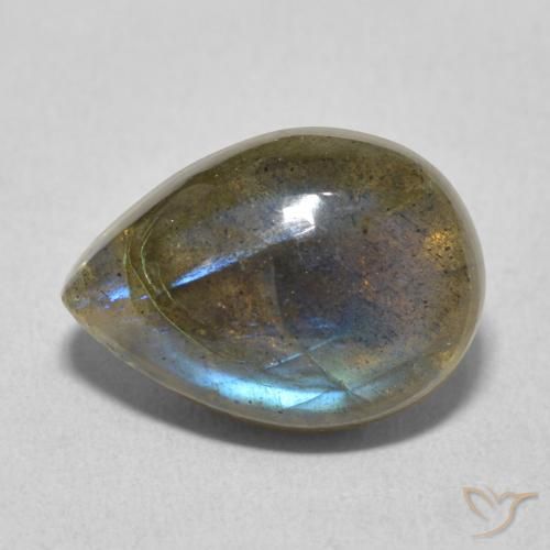 6.02 ct Multicolor Labradorite Stone, Natural Labradorite in Pear Cabochon Shape for Sale