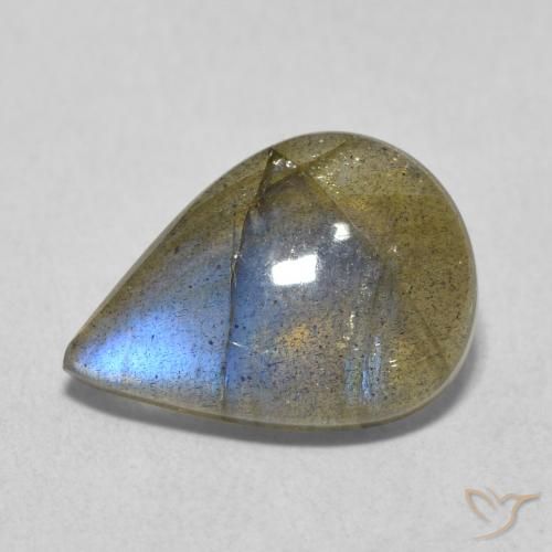 3.98 ct Multicolor Labradorite Stone, Natural Labradorite in Pear Cabochon Shape for Sale