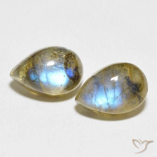 5.04 ctw Multicolor Labradorite Gemstones, Labradorite Gems in Pear Cabochon Shape for Sale.