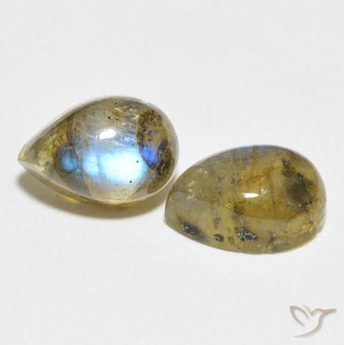 5.04 ctw Multicolor Labradorite Stones, Natural Labradorite in Pear Cabochon Shape for Sale
