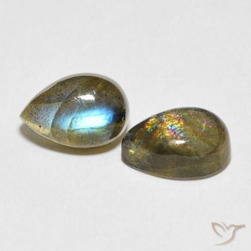 5.22 ctw Multicolor Labradorite Stones, Natural Labradorite in Pear Cabochon Shape for Sale