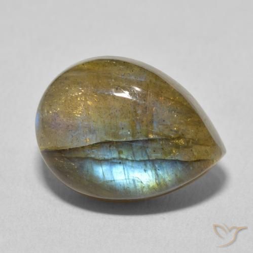 9.82 ct Multicolor Labradorite Stone, Natural Labradorite in Pear Cabochon Shape for Sale