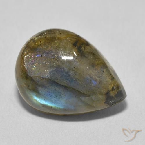 9.44 ct Multicolor Labradorite Stone, Natural Labradorite in Pear Cabochon Shape for Sale