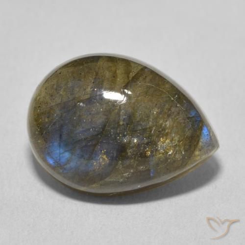 8.87 ct Multicolor Labradorite Stone, Natural Labradorite in Pear Cabochon Shape for Sale