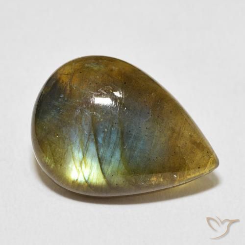 8.56 ct Multicolor Labradorite Stone, Natural Labradorite in Pear Cabochon Shape for Sale